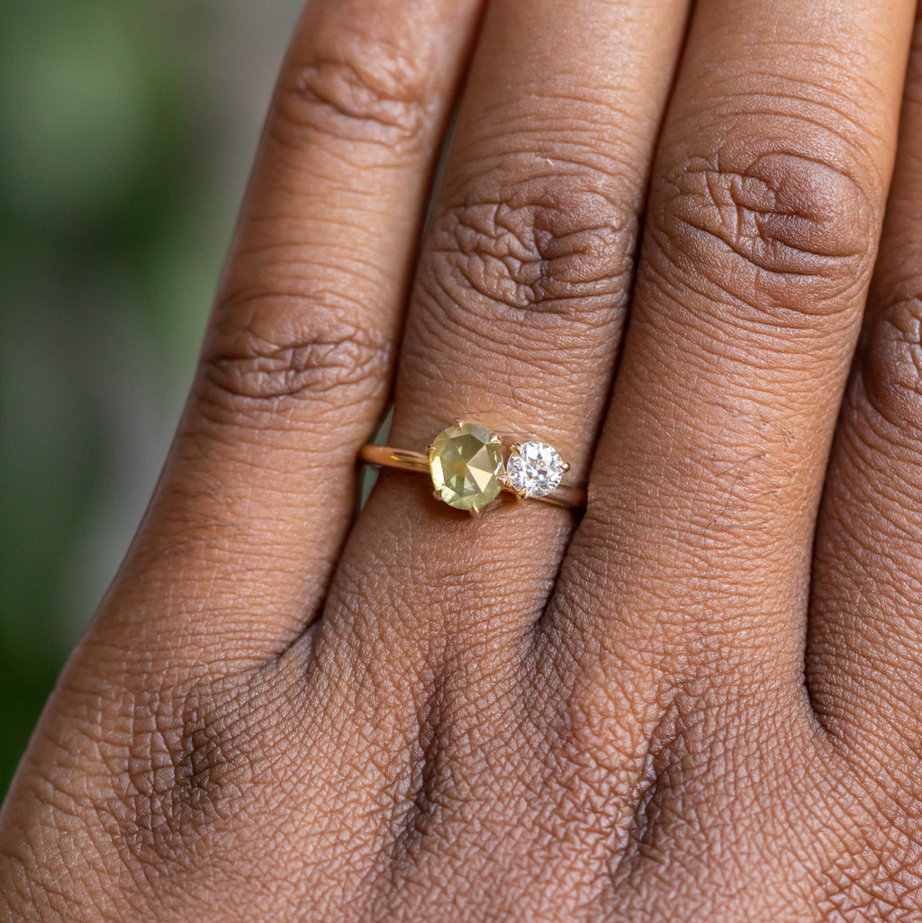 Green Diamond Floral Engagement Ring, Rose Flower Ring Unique 0.50 Carat  14K White Gold Handmade Certified