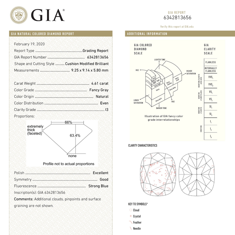 4.61ct GIA Cushion Cut Fancy Grey Diamond Signet in Satin Finish 14k Yellow Gold