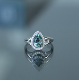 2.45ct Pear Montana Sapphire And Diamond Halo Split Shank Low Profile Ring In Platinum