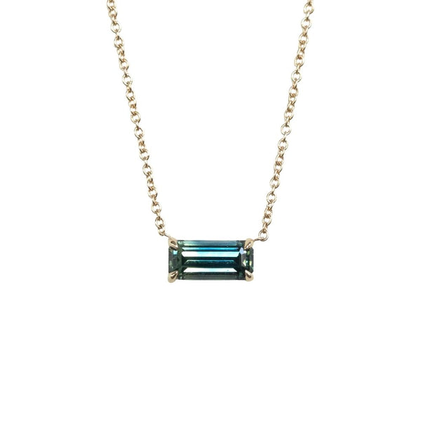 1.41ct East-West Parti Emerald Cut Sapphire Necklace in 14k Yellow Gold