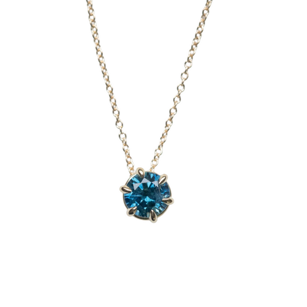 1.15ct Blue Montana Sapphire Six Prong Necklace in 14k Yellow Gold