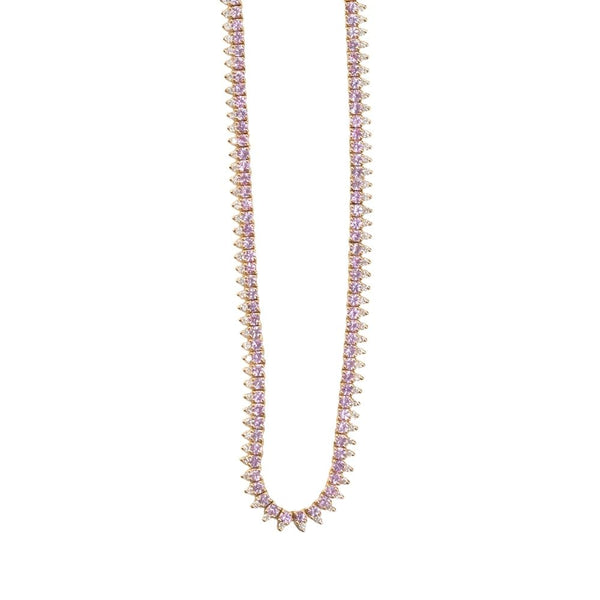 3ctw Pink Sapphire and Diamond "Collar" Tennis Necklace in 14k Yellow Gold