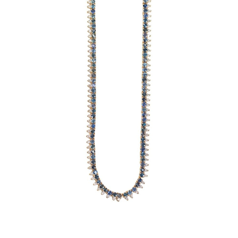 3ctw Blue Sapphire and Diamond "Collar" Tennis Necklace in 14k Yellow Gold