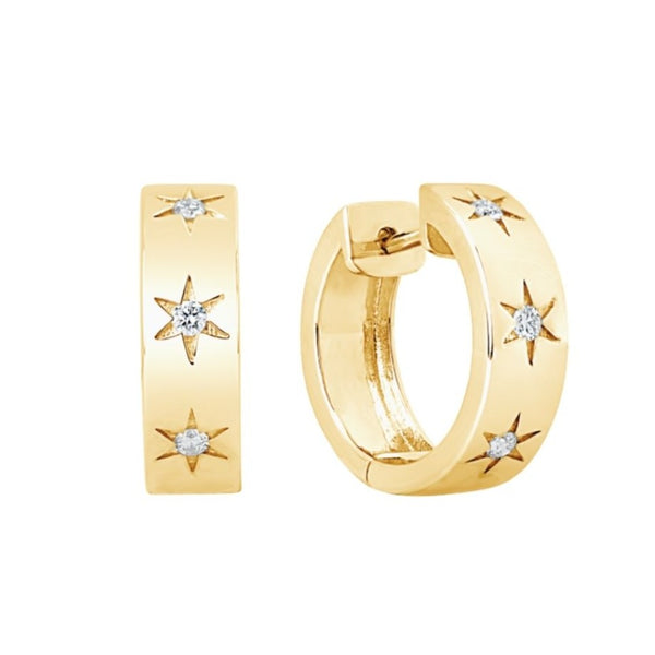 Stargazed Huggie Hoop Diamond Earrings in 14k Yellow Gold