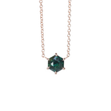 5.36mm Green Hexagon Sapphire Dainty Prong Set Necklace in 14k Rose Gold