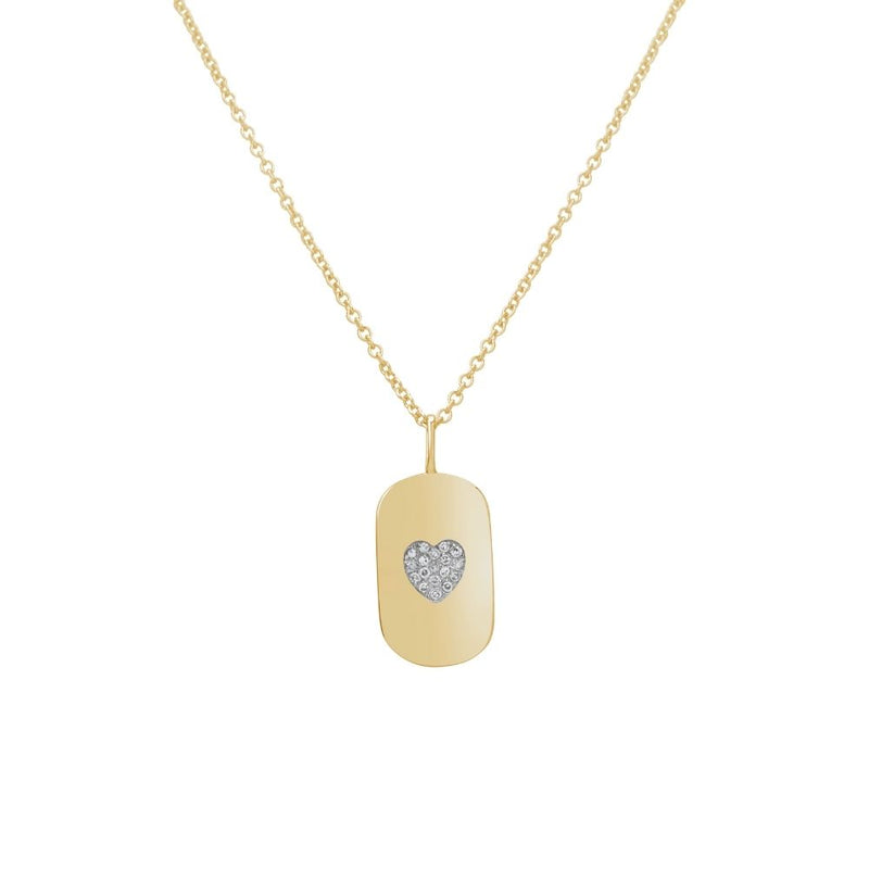 Loving Heart Diamond Dog Tag Necklace in 14k Yellow Gold