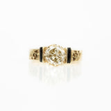 Champagne Old Mine Cut Diamond Vintage Yellow Gold and Black Enamel Ring