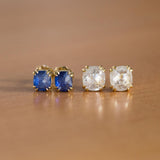 Cushion Rosecut Sapphire Earrings in 18k Yellow Gold Double Prong Settings