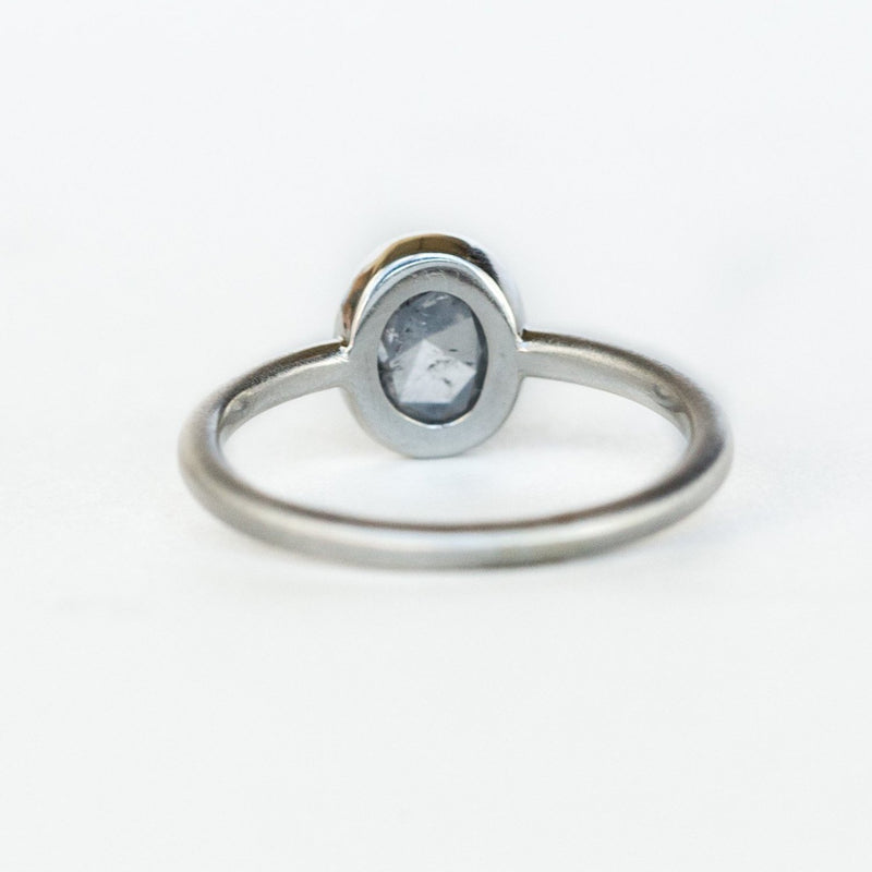 Anueva Jewelry Oval Rosecut Diamond in Satin White Gold Bezel Engagement Ring