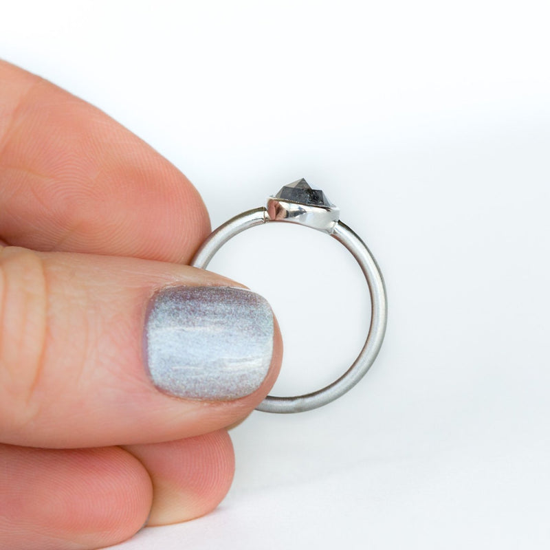 Anueva Jewelry Oval Rosecut Diamond in Satin White Gold Bezel Engagement Ring