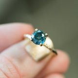 1.87ct Round Montana Sapphire Ring with V Gallery - 14k Yellow Gold Evergreen