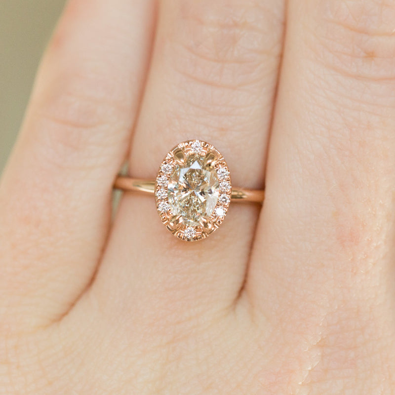 Deposit- 1.01ct Oval Champagne Diamond in Halo 18k Rose Gold Setting- Payment 1/2 - Reserved for Z.W