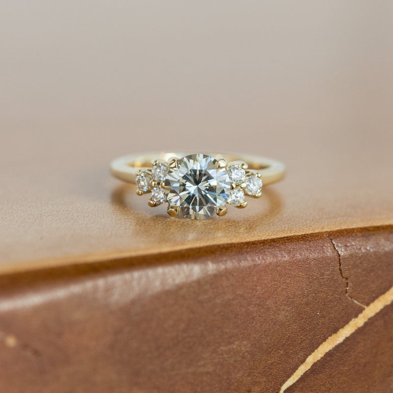 Grey Moissanite and White Diamond Side Stone Cluster Ring – Anueva