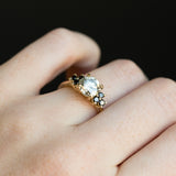 Grey Moissanite and Black Diamond Side Stone Cluster Ring