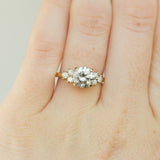 Grey Moissanite and White Diamond Side Stone Cluster Ring