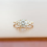 Grey Moissanite and White Diamond Side Stone Cluster Ring