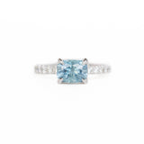 1.75ct East-West Radiant Cut Montana Sapphire with Diamond Band in 14k White