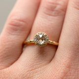 salt and pepper grey rosecut diamond halo yellow gold evergreen collection engagement ring anueva jewelry