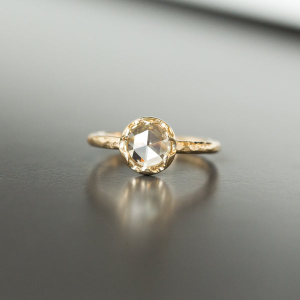 0.90ct Rosecut Diamond 6-Prong Low Profile Ring with Evergreen Textured Band in Yellow Gold