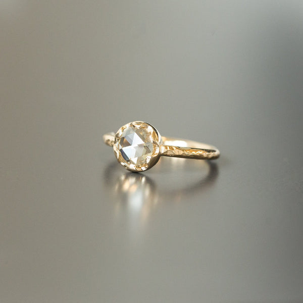 0.90ct Rosecut Diamond 6-Prong Low Profile Ring with Evergreen Textured Band in Yellow Gold