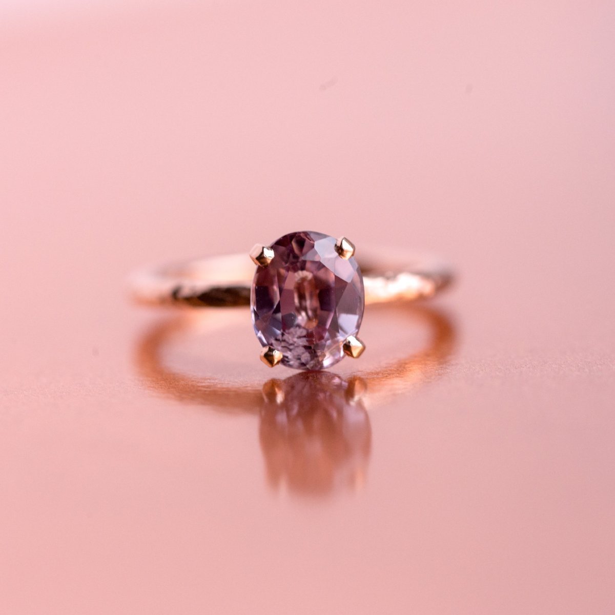 2.33ct Oval Pink Spinel Rose Gold Ring - Hand Carved 4-prong