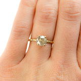 evergreen collection smoky grey galaxy rosecut diamond prong setting yellow gold dainty engagement ring