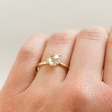 evergreen collection clear white color rosecut diamond solitaire salt and pepper dainty yellow gold carved engagement ring
