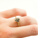 black smoky galaxy geometric rosecut diamond prong setting dainty yellow gold engagement ring