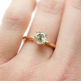 round salt and pepper solitaire diamond recycled rose gold carved handmade engagement ring anueva jewelry