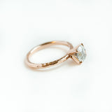round salt and pepper solitaire diamond recycled rose gold carved handmade engagement ring anueva jewelry