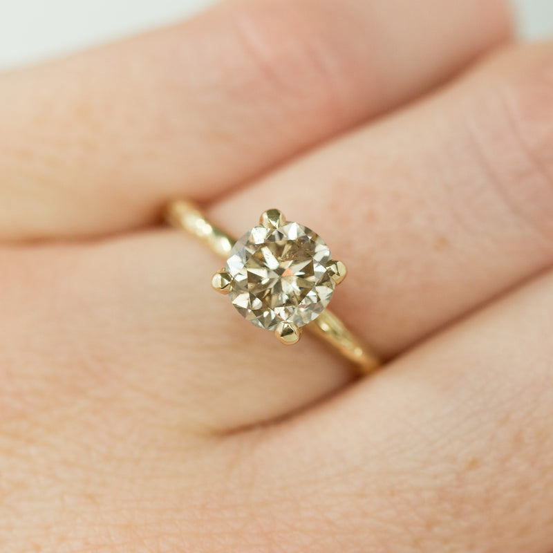 1.73ct Champagne Diamond Solitaire in Evergreen Carved Recycled Yellow Gold