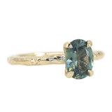 1.45ct Blue Oval Sapphire Evergreen Solitaire Ring in 14k Yellow Gold