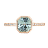 1.91ct Radiant Cut Sapphire Bezel with French Set Diamonds in 14k Rose Gold