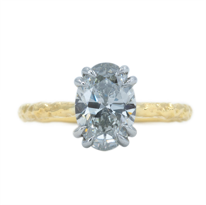 2.03ct Grey Oval Diamond Cathedral Double Prong Evergreen Solitaire in 18k Yellow and Platinum
