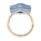 2.39 Kite Rosecut Diamond and Blue Agate Gemstone Halo Ring in Two Tone Gold profile