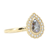 0.80ct Pear Rosecut Diamond and Scalloped Antique Style Halo Ring in 14k Yellow Gold