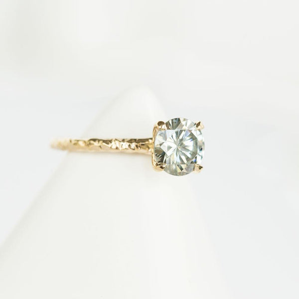 Ready-to-Ship 7.8mm Grey Moissanite Evergreen Solitaire in 14k Yellow Gold