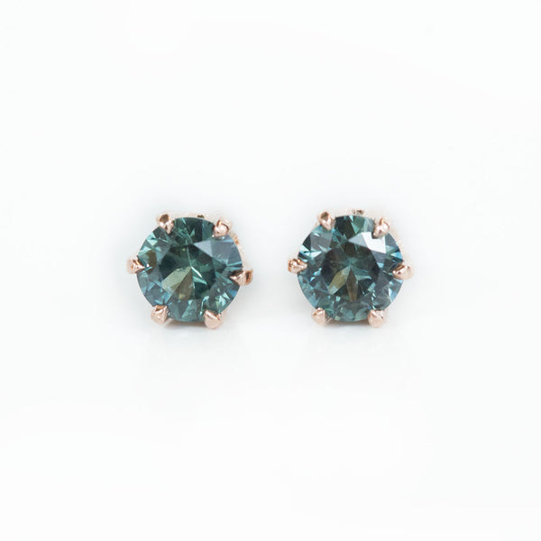 1.01ctw Round Montana Sapphire Rose Gold 6 Prong Stud Earrings