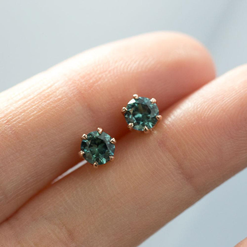 1.01ctw Round Montana Sapphire Rose Gold 6 Prong Stud Earrings