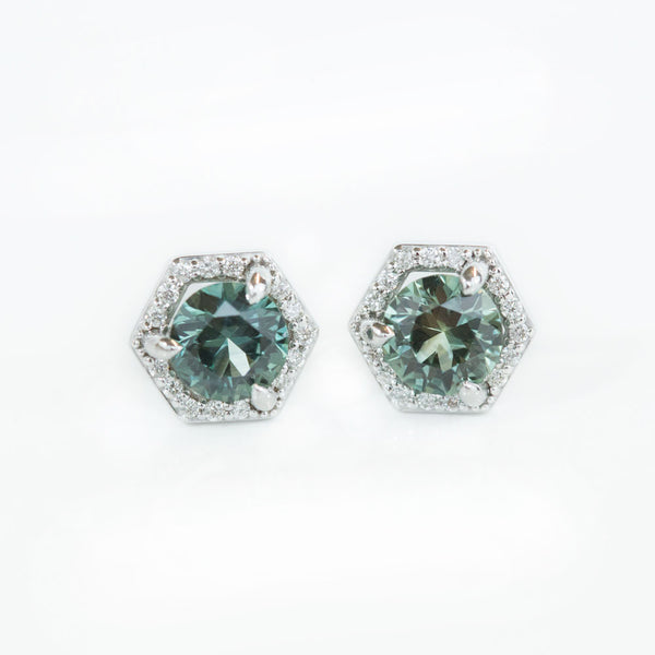 1.08ctw Montana Sapphire Earrings in White Gold Diamond Halo Setting