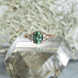 1.63ct Green Teal Montana Sapphire and Diamond Cluster Ring in 14k Rose Gold
