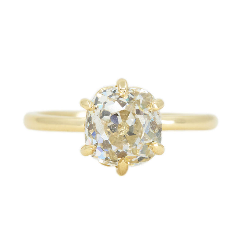 2.15ct Antique Old Mine Cut Diamond in 18k Yellow gold Lotus Six Prong Solitaire