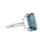 1.91ct Art Deco Baguette Sapphire Low Profile Three Stone Ring with White Baguette Side Diamonds