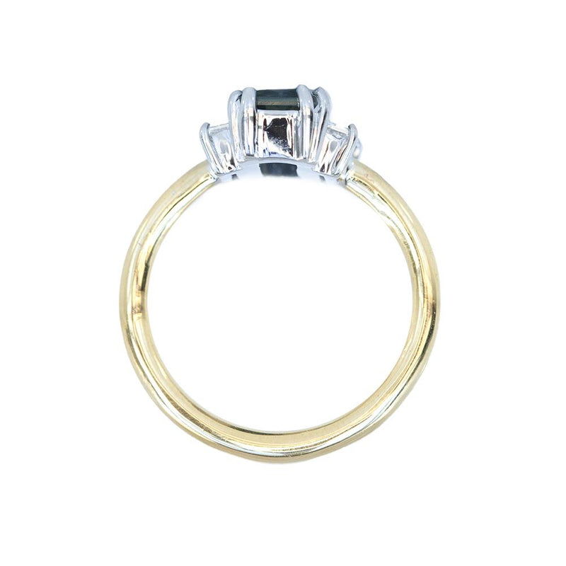 1.91ct Art Deco Baguette Sapphire Low Profile Three Stone Ring with White Baguette Side Diamonds