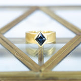 1.76ct Kite Montana Sapphire, Sleek Wide Signet in Brushed 18k Yellow Gold side view