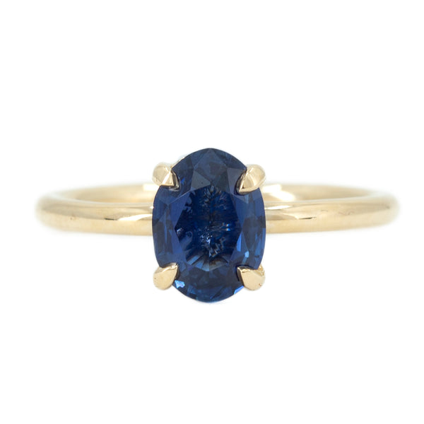 1.53ct Oval Royal Blue Sapphire Solitaire Ring In 14K Yellow Gold
