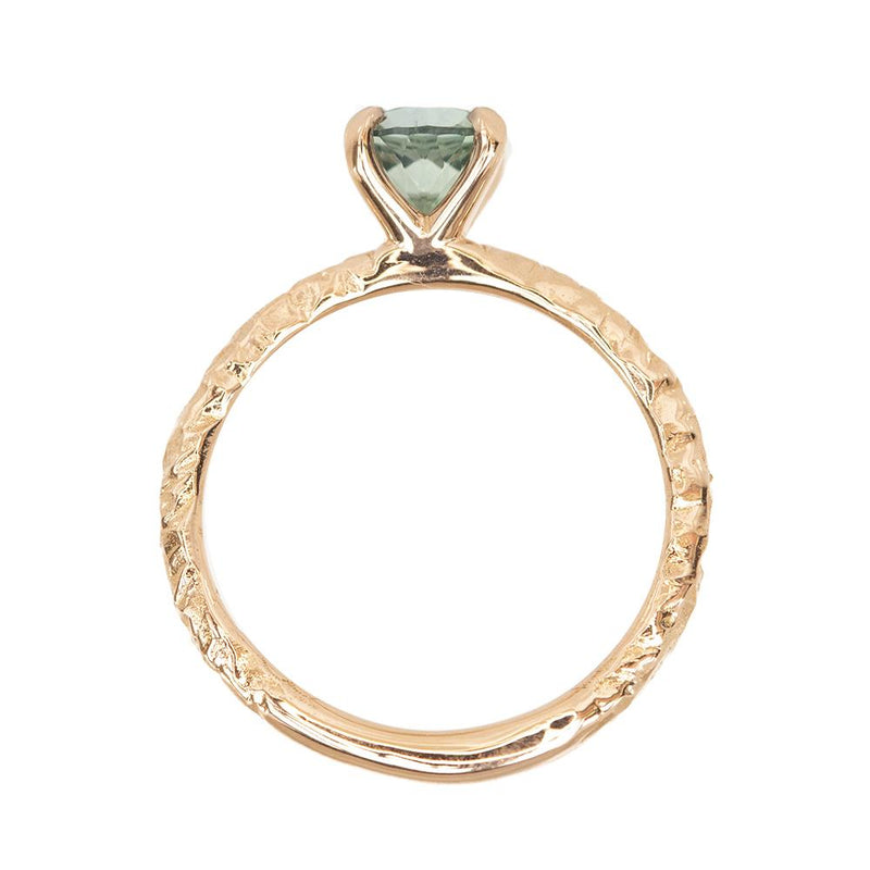 1.15ct Montana Sapphire Ring, Teal Blue Green in 14k Rose Gold Evergreen Texture