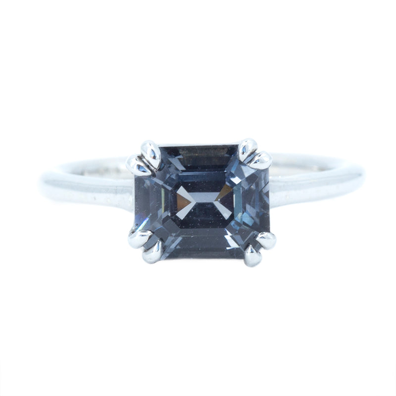 2.12ct Emerald Cut Grey Spinel Solitaire with Double Prongs in White Gold
