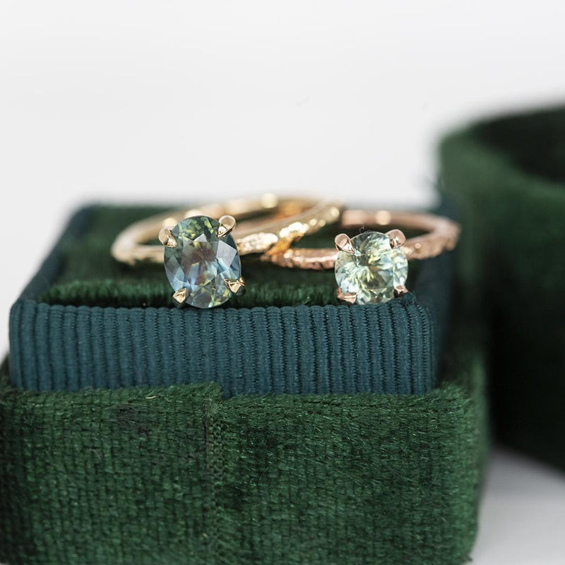 1.15ct Montana Sapphire Ring, Teal Blue Green in 14k Rose Gold Evergreen Texture