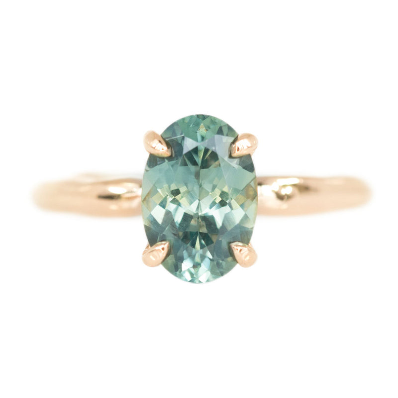 2ct Oval teal green Montana Sapphire Ring in 18k Rose Gold